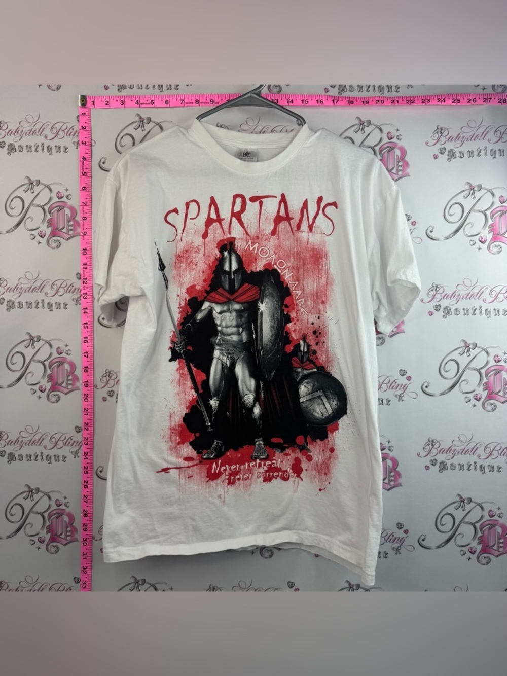 B&c collection tshirt Spartans Graphic Short Sleeve Tee White Red & Black Print